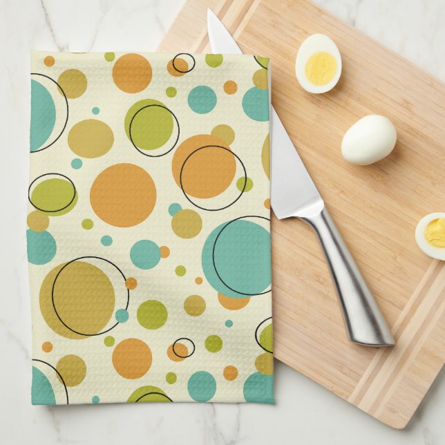 Colourful Circles Dots Mid Century Modern Pattern Tea Towel (Quarter Fold)