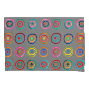 Colourful circles grey simple rainbow Scandi Pillowcase