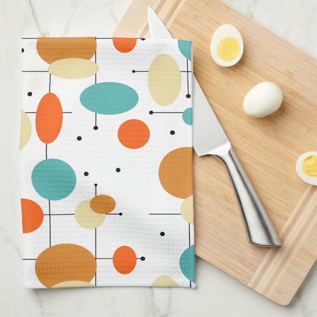 Colourful Circles Lines Mid Century Modern Pattern Tea Towel (Quarter Fold)