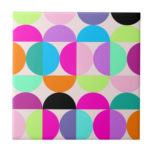 Colourful Circles Mid Century Modern Geometric Tile (Front)