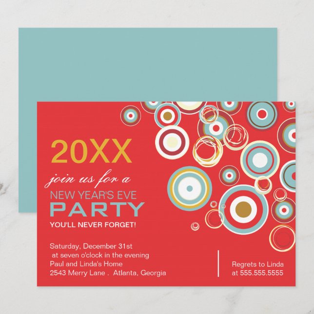 Colourful Circles New Year Party Invitation (Front/Back)