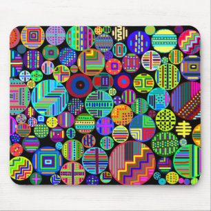 Colourful Circles on Black Background Mouse Mat
