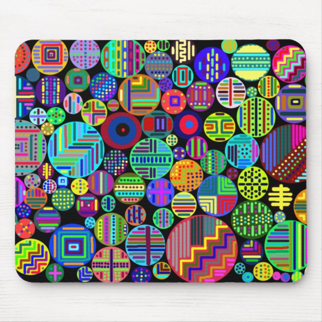 Colourful Circles on Black Background Mouse Mat (Front)