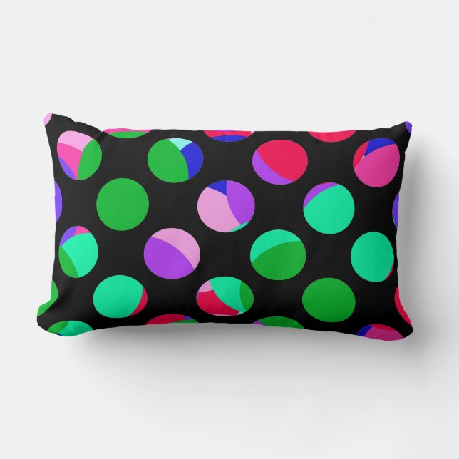 Colourful circles on black lumbar cushion (Front)