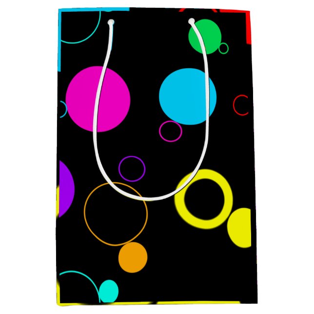 Colourful Circles on Black Pattern Medium Gift Bag (Front)