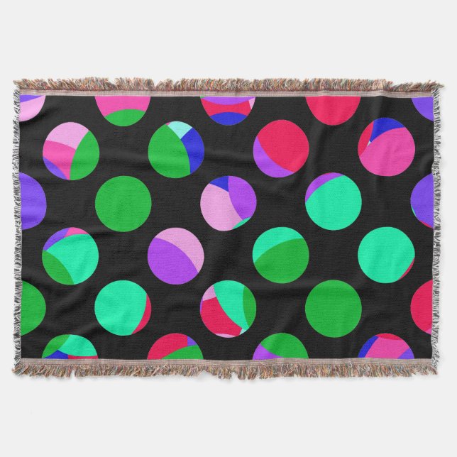 Colourful circles on black throw blanket (Front)
