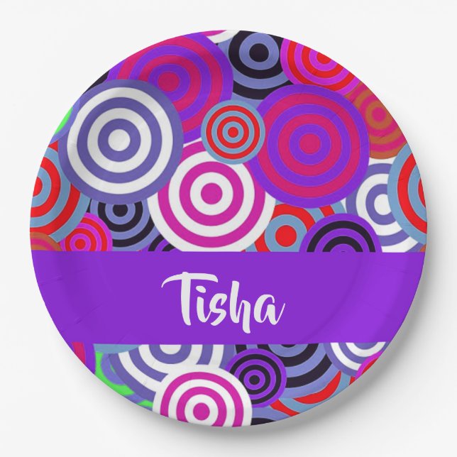 Colourful circles pattern paper plate (Front)
