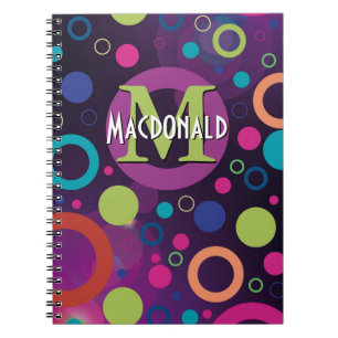 Colourful Circles Spots Rings Personalised PURPLE Notebook