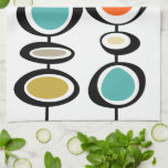 Colourful Circles Turquoise Orange Mid-Century Tea Towel<br><div class="desc">Add a pop of colour to your kitchen with this fantastic retro kitchen towel. It features abstract hanging geometric circles in the bright and bold colours of turquoise blue,  two shades of orange,  cream,  tan,  and black.</div>