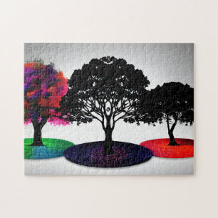 Colourful Circles Under Intricate Tree Silhouettes Jigsaw Puzzle