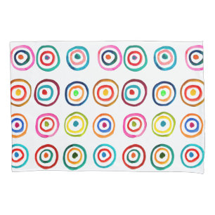 Colourful circles white simple rainbow Scandi Pillowcase