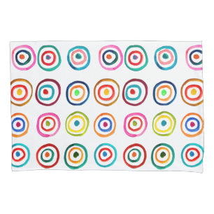 Colourful circles white simple rainbow Scandi Pillowcase