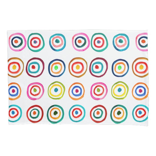 Colourful circles white simple rainbow Scandi Pillowcase (Front-Left)