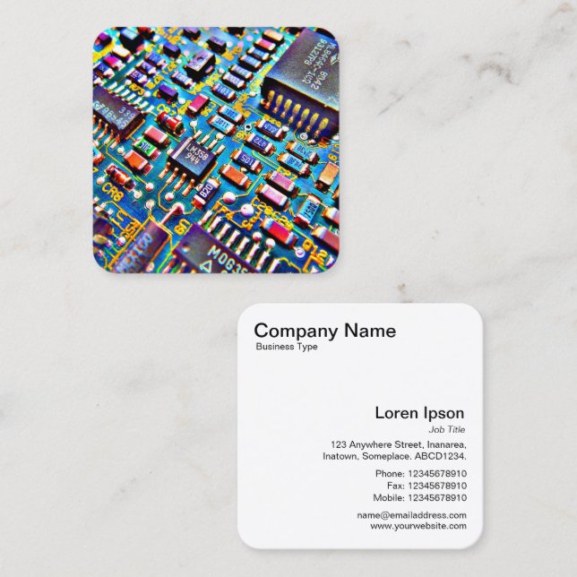 Colourful Circuitry Square Business Card (Front/Back)