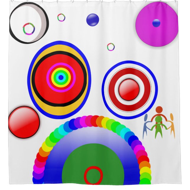 colourful circular assorted circles shower curtain (Front)