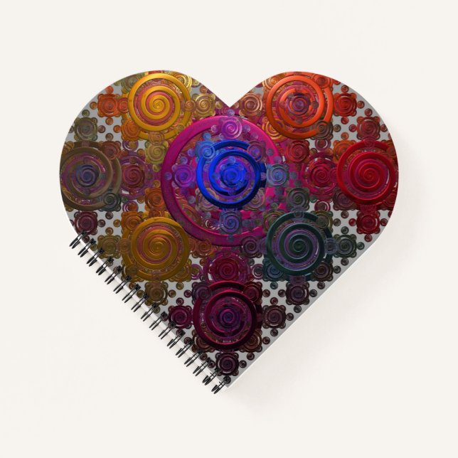Colourful Circular Hotplates Heart Spiral Notebook (Front)