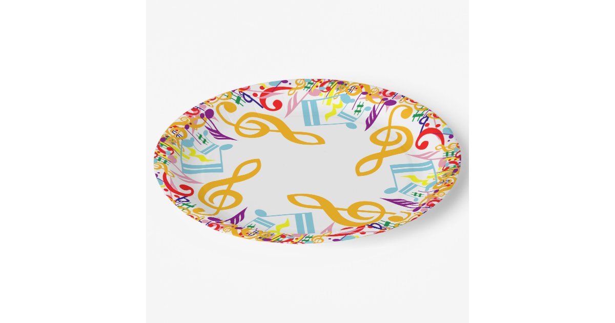 Colourful Circular Jumbled Music Notes Paper Plate Zazzle