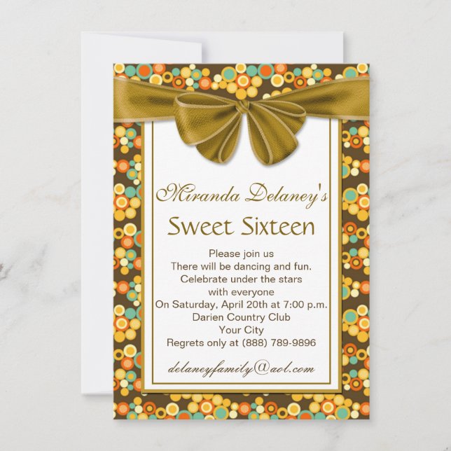 Colourful circular pattern, ribbon Sweet 16 Invite (Front)