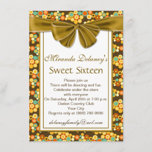 Colourful circular pattern, ribbon Sweet 16 Invite