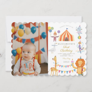 Colourful  Circus Photo Carnival Baby Birthday Invitation