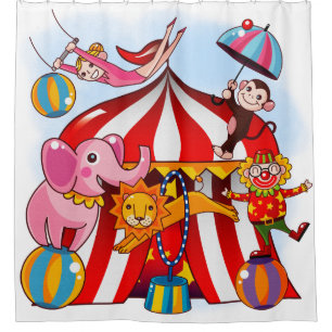 Colourful Circus With Big Top Tent, Clown, Elephan Shower Curtain