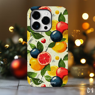 Colourful Citrus and Fruit Pattern with Name Quote iPhone 14 Pro Case