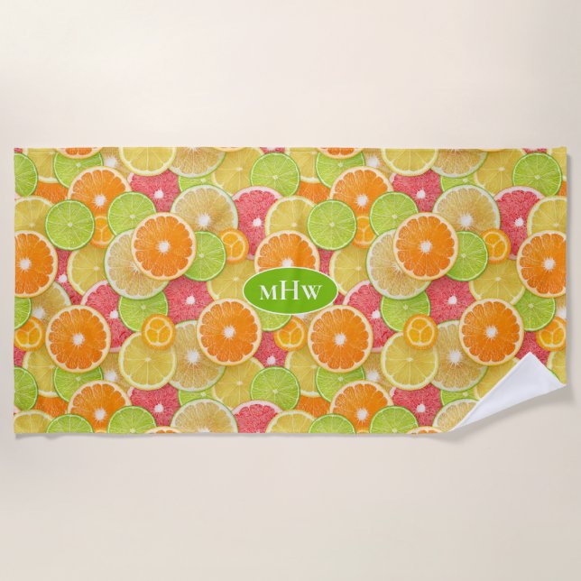 Colourful Citrus custom monogram Beach Towel (Front)