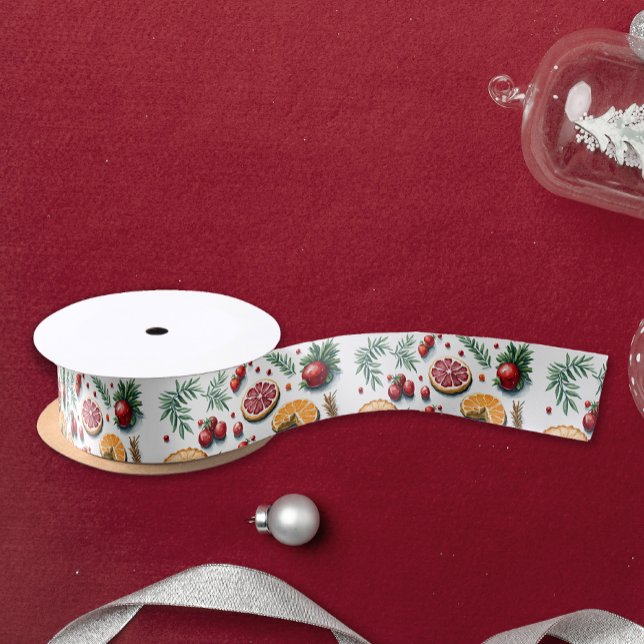 Colourful Citrus Fruits Christmas Cookies Pattern Satin Ribbon (Creator Uploaded)