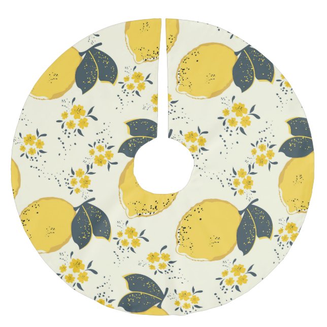 Colourful citrus, lemon flower pattern. brushed polyester tree skirt (Front)