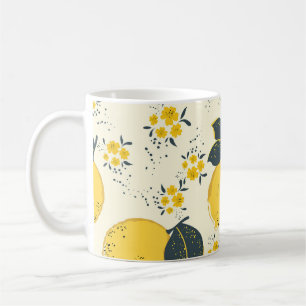 Colourful citrus, lemon flower pattern. coffee mug