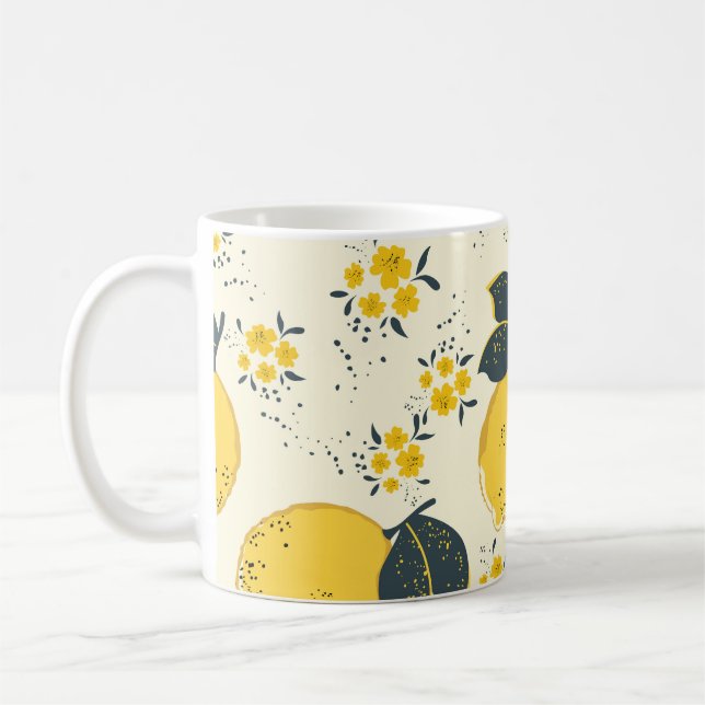 Colourful citrus, lemon flower pattern. coffee mug (Left)