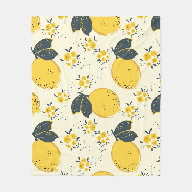 Colourful citrus, lemon flower pattern. fleece blanket (Front)