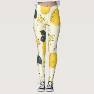 Colourful citrus, lemon flower pattern. leggings