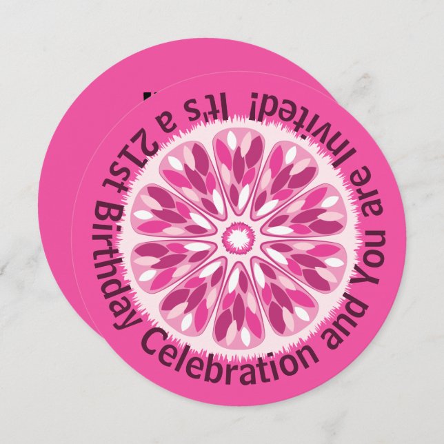 Colourful Citrus Slice Pink Lemon Birthday Invitation (Front/Back)