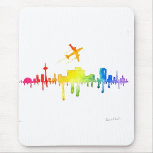 Colourful city and plane mouse mat