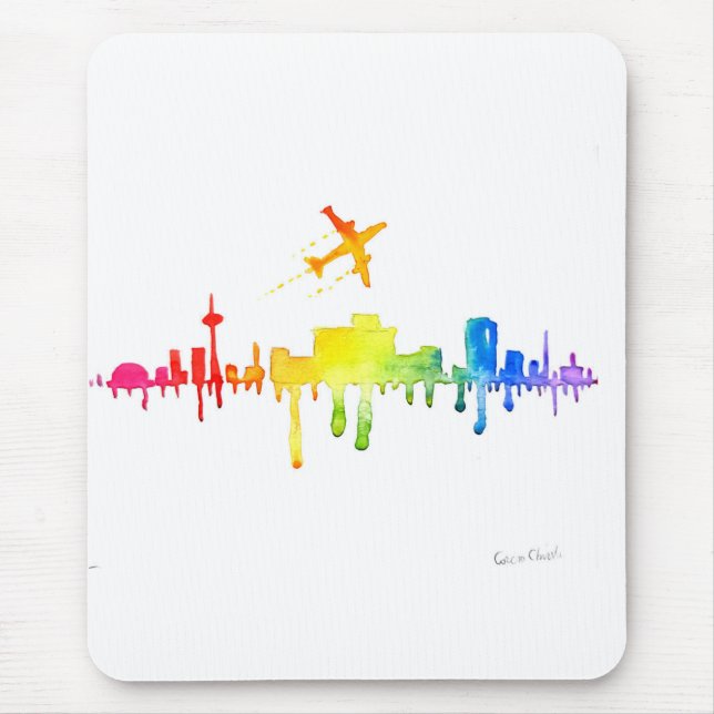 Colourful city and plane mouse mat (Front)