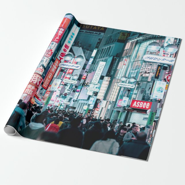 Colourful City of Tokyo Japan at Night Poster Wrapping Paper (Unrolled)