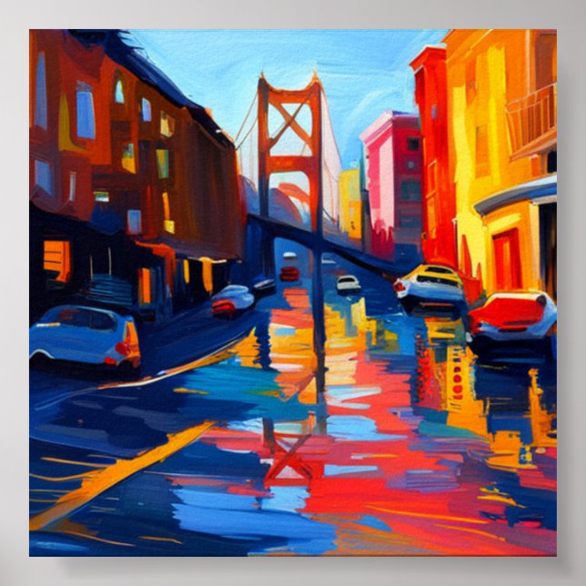 Colourful City poster with Bridge (Front)