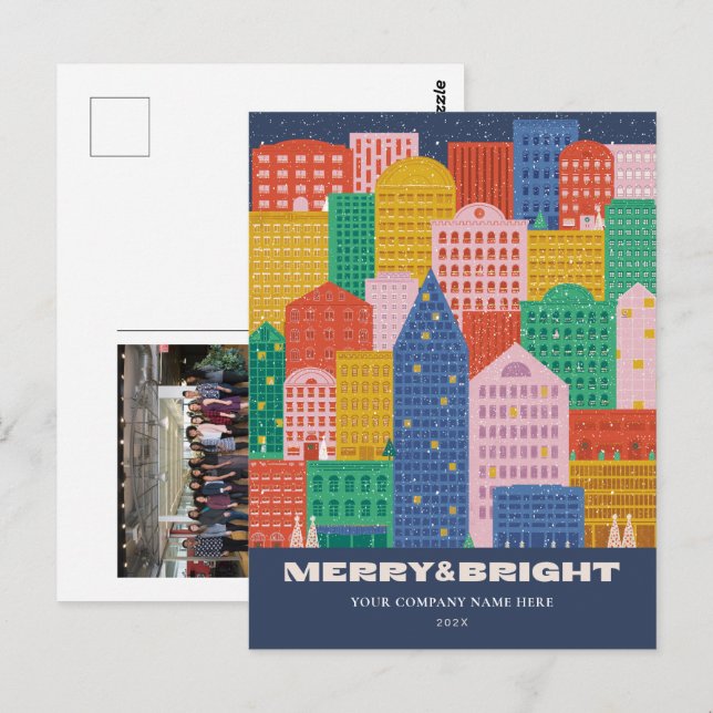 Colourful City Winter Coroporate Holiday Postcard (Front/Back)