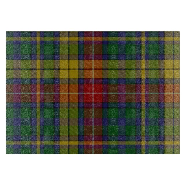 Colourful Clan Buchanan Plaid Glass Cutting Board (Front)