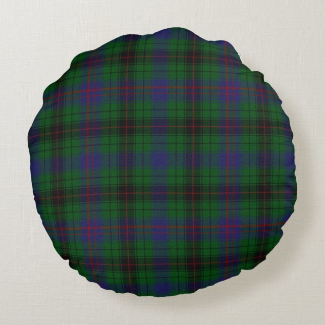 Colourful Clan Davidson Plaid Round Pillow (Back)