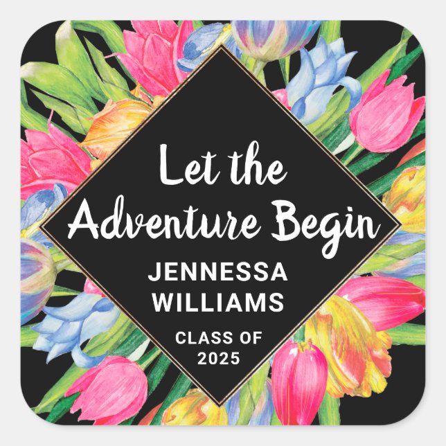 Colourful Class of 2025 Inspirational Graduation Square Sticker (Front)