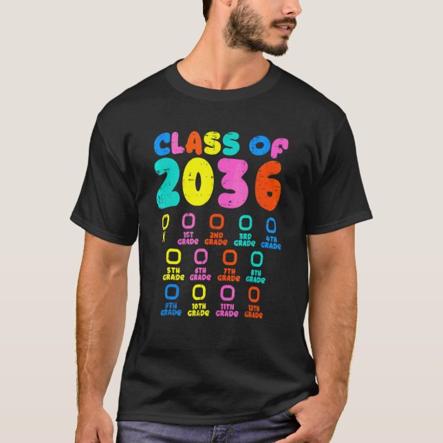 Colourful Class Of 2036 Grow With Me Checklist Gra T-Shirt (Front)