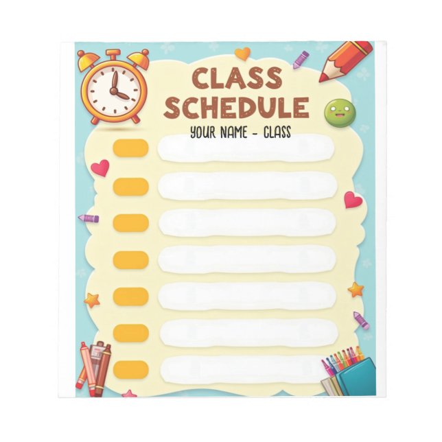 Colourful Class Schedule Template for Kids Notepad (Front)