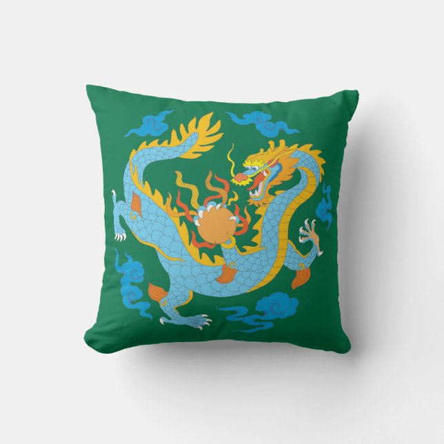 Colourful Classic Chinese Dragon Cushion (Front)