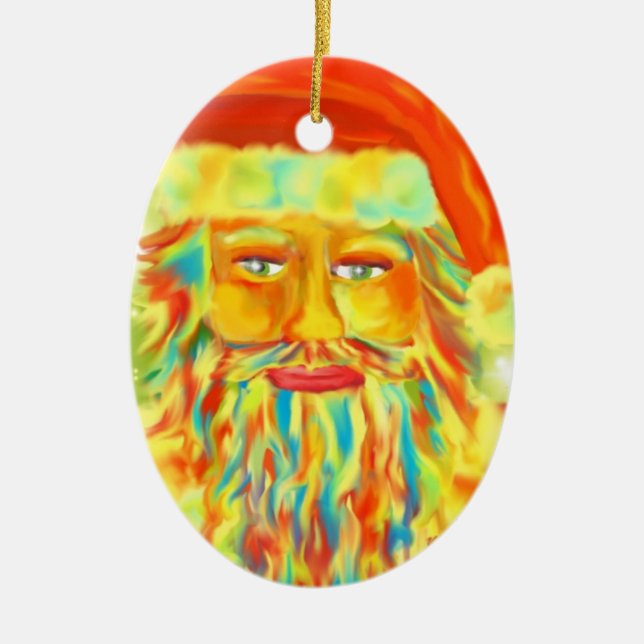 "Colourful Claus" Santa Art Personalised Ceramic Tree Decoration (Front)