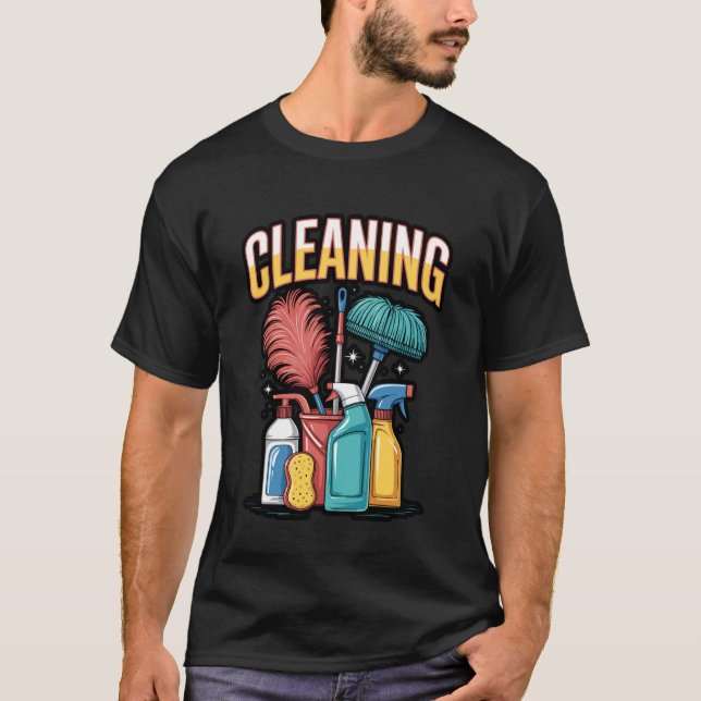 Colourful Cleaning Tools Illustration T-Shirt (Front)