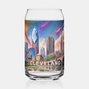 Colourful Cleveland Skyline Can Glass