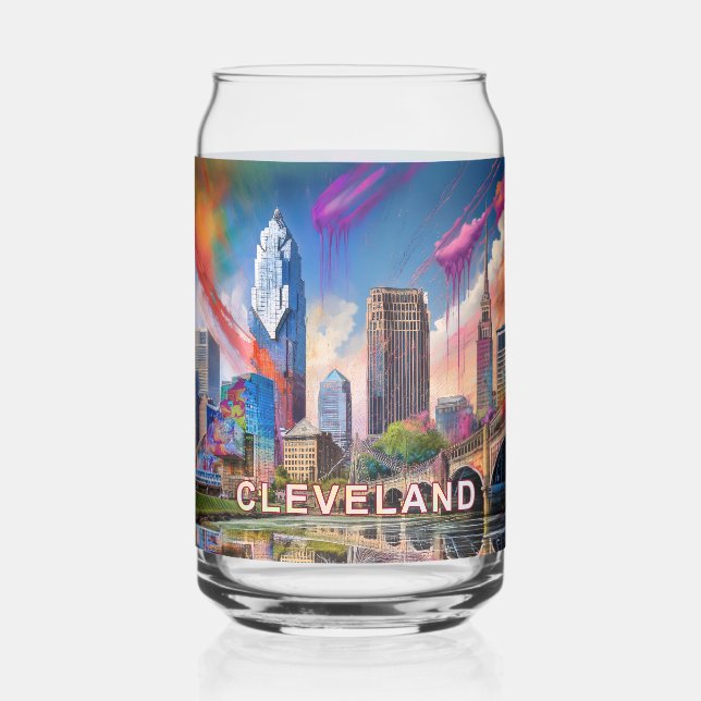Colourful Cleveland Skyline Can Glass (Back)