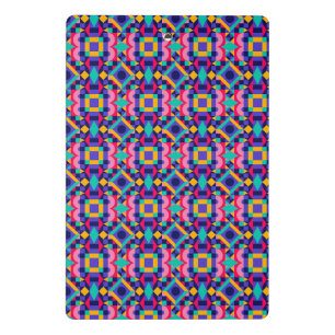 Colourful clipboard features a vibrant geometric